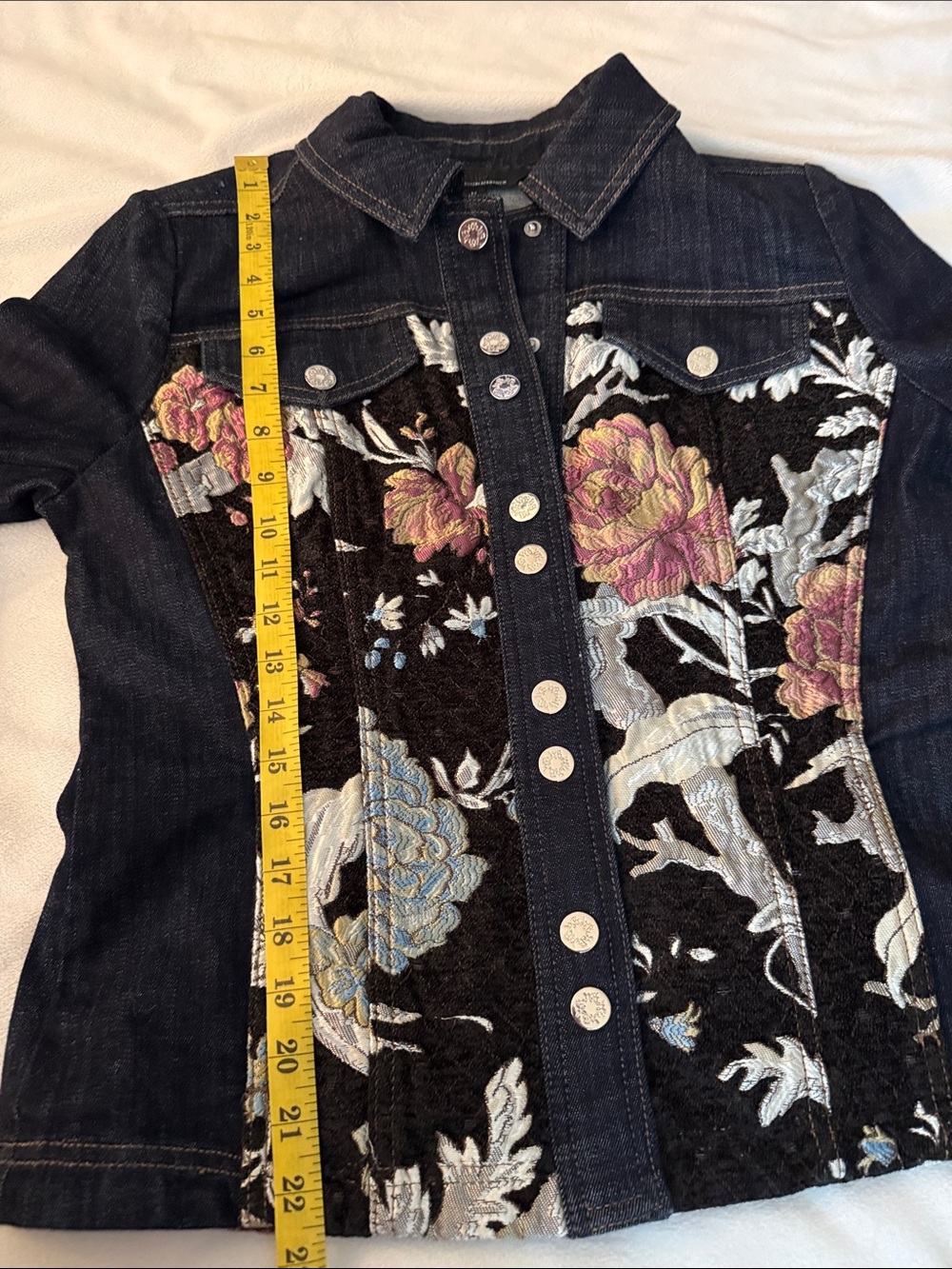 WHBM Embroidered Floral Denim Jacket shacket eclectic grandpa coquette girl cozy - Picture 7 of 9